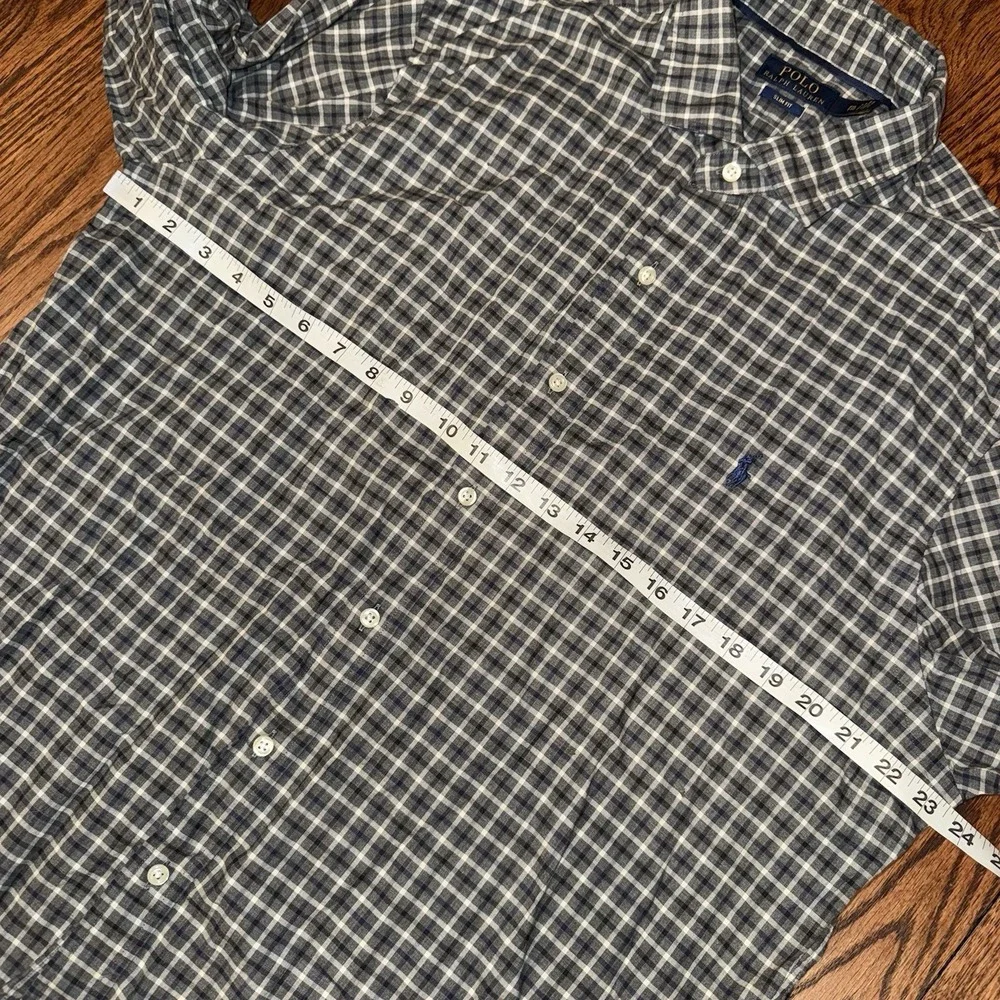 Polo Ralph Lauren Long Sleeve Button Up Shirt Men's 2XL Slim Fit Grey Blue Plaid